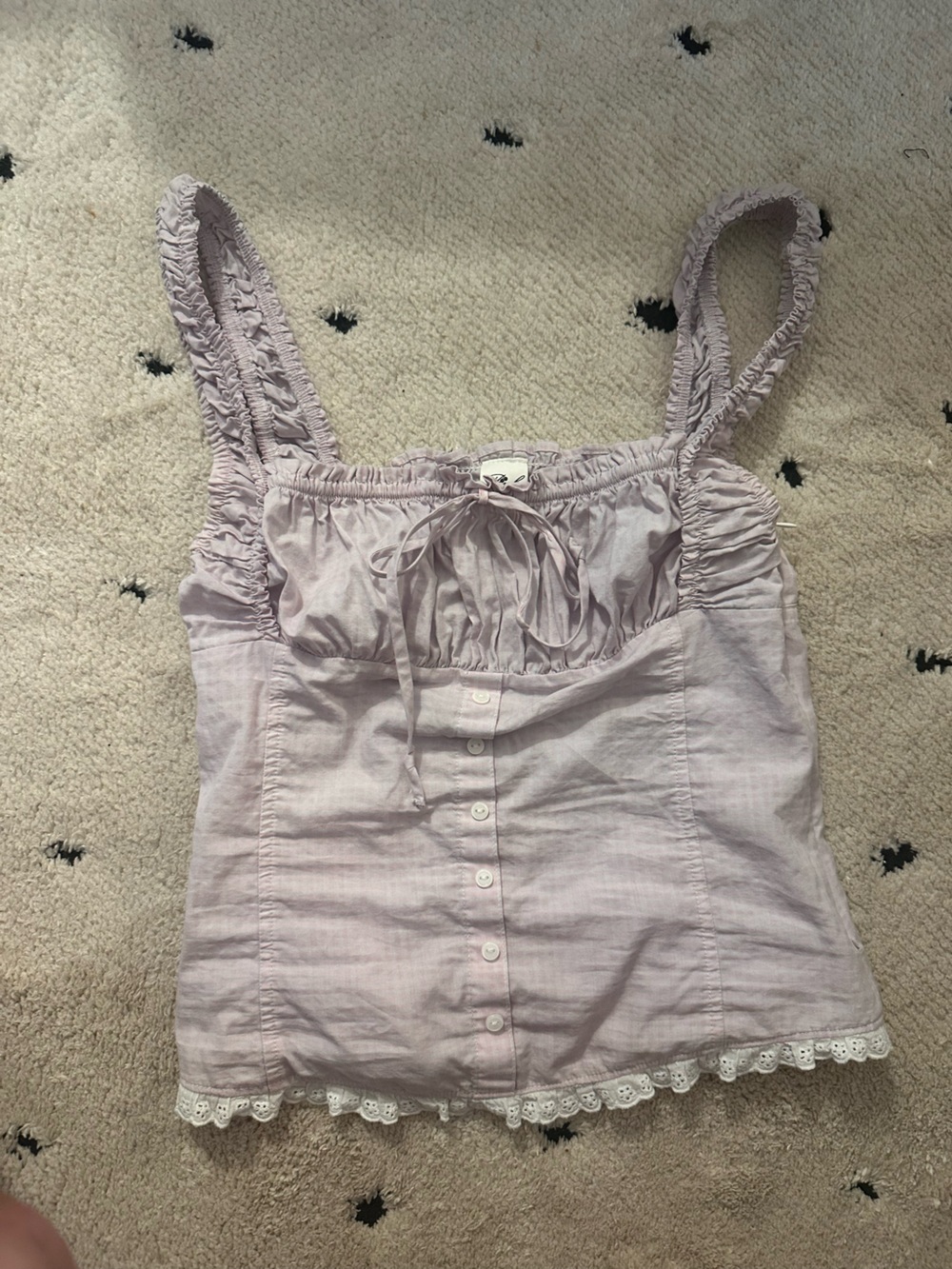 Frankie's Bikinis Lavender Ruched Lace-Trim Tank Top